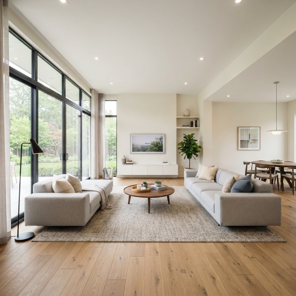 Living room listing photo, before and after AI optimization